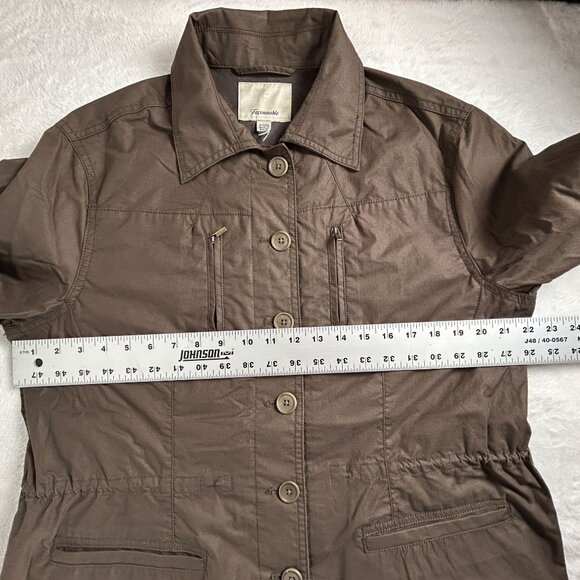 Faconnable Womens Brown Cotton Button Up Coat Jacket Pockets Drawstring Waist - Picture 8 of 9